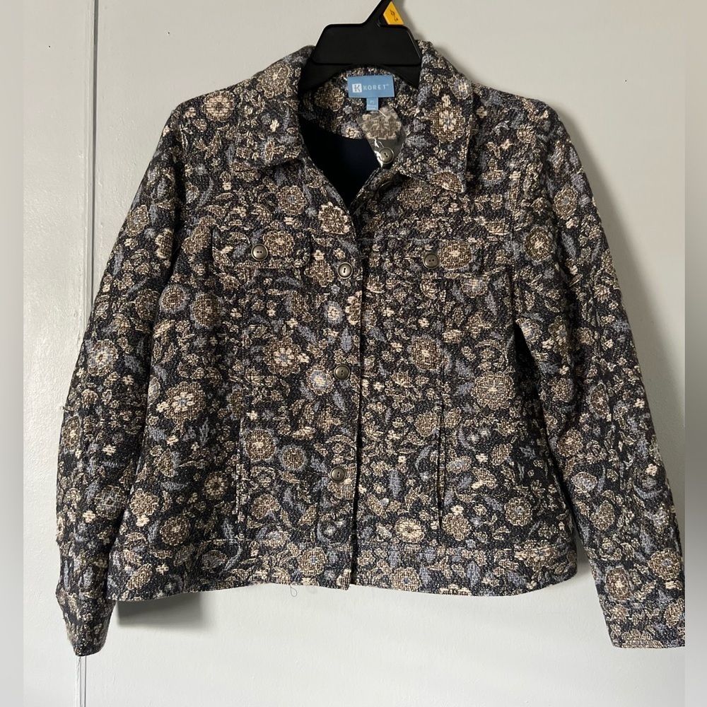 Koret Women's Jean Jacket with Floral Pattern - Black and Gold